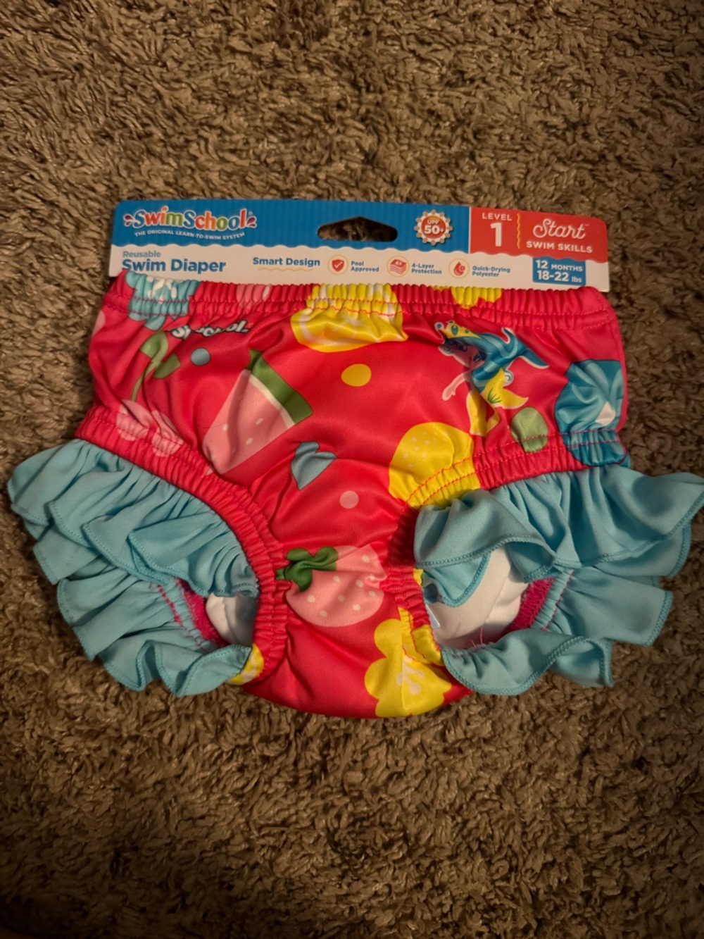 Aqua Pink Swim Diaper with Light Blue Ruffle Trim